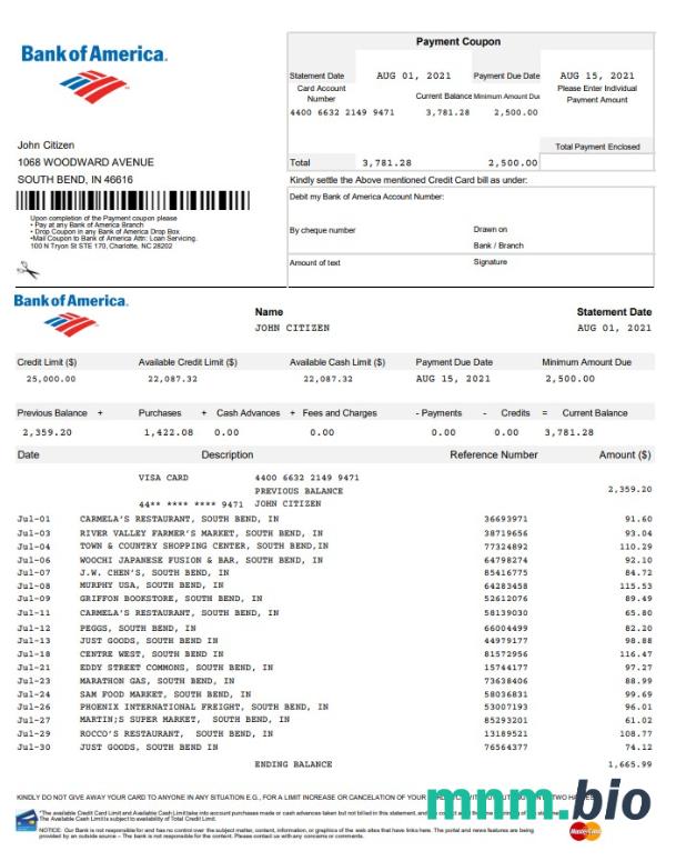 Wyciąg bankowy USA Bancorp łatwy do wypełnienia szablon .xls i .format pliku pdf